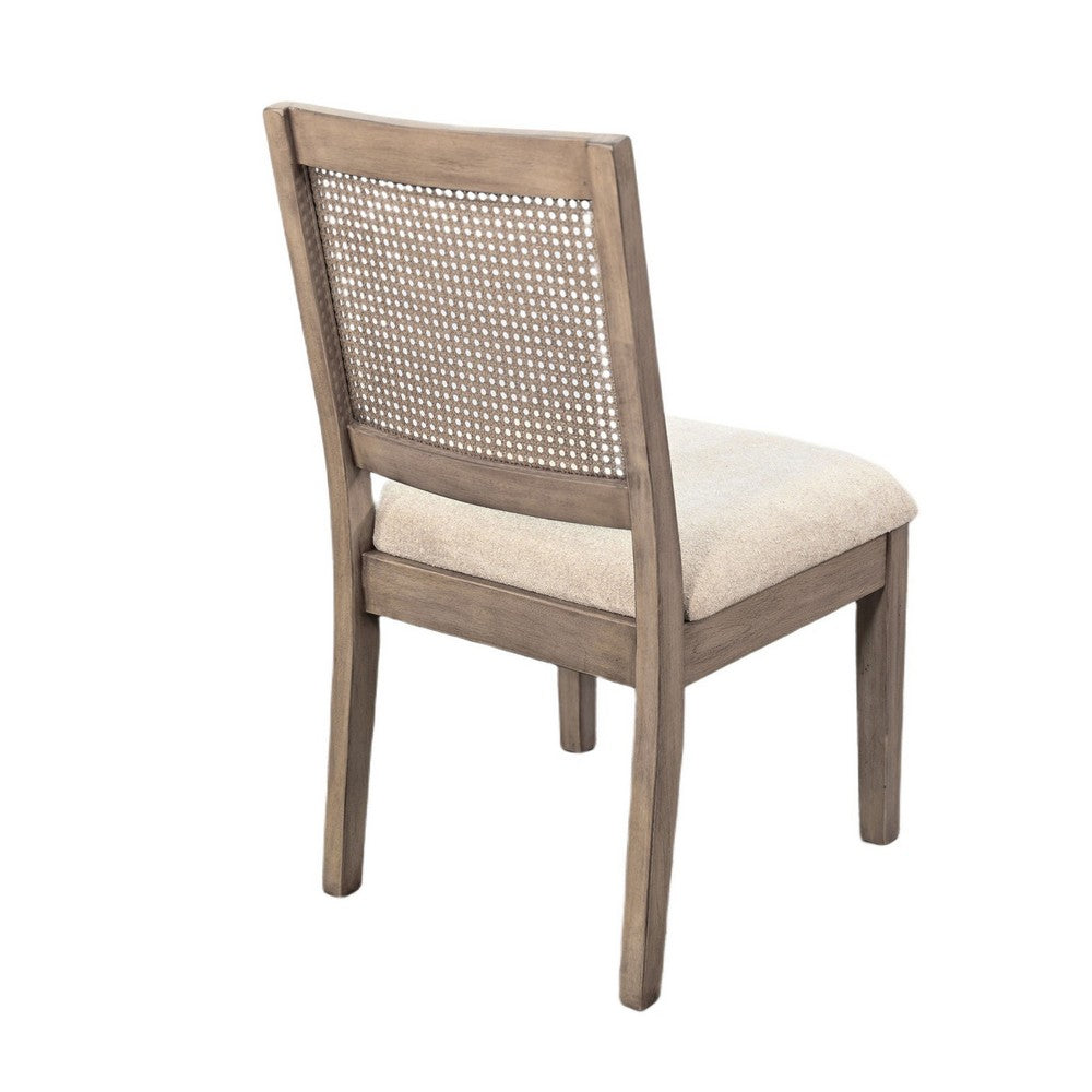 Dining Side Chair Set of 2, Cane Back, Cream Seat Cushion, Hazelnut Brown Wood - BM352391