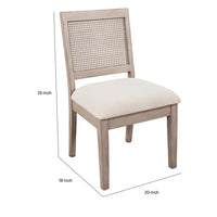 Dining Side Chair Set of 2, Cane Back, Cream Seat Cushion, Hazelnut Brown Wood - BM352391
