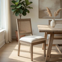 Dining Side Chair Set of 2, Cane Back, Cream Seat Cushion, Hazelnut Brown Wood - BM352391