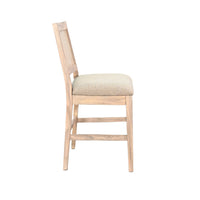 Counter Stool Chair Set  of 2, Cane Back, Gray Fabric Cushion, Wheat Brown Wood - BM352392
