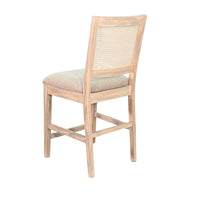 Counter Stool Chair Set  of 2, Cane Back, Gray Fabric Cushion, Wheat Brown Wood - BM352392
