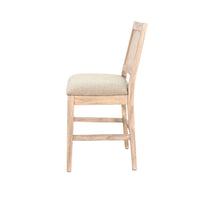 Counter Stool Chair Set  of 2, Cane Back, Gray Fabric Cushion, Wheat Brown Wood - BM352392
