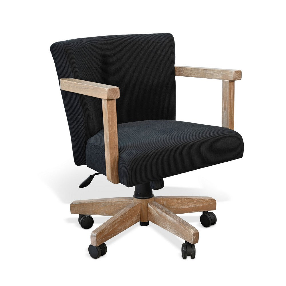 Giby Swivel Gaming or Office Chair, Black Corduroy Seat, Oak Brown Wood - BM352393