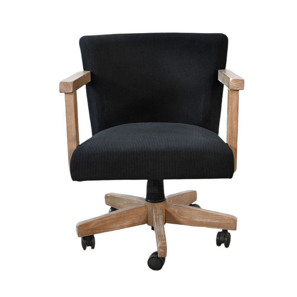 Giby Swivel Gaming or Office Chair, Black Corduroy Seat, Oak Brown Wood - BM352393