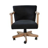 Giby Swivel Gaming or Office Chair, Black Corduroy Seat, Oak Brown Wood - BM352393