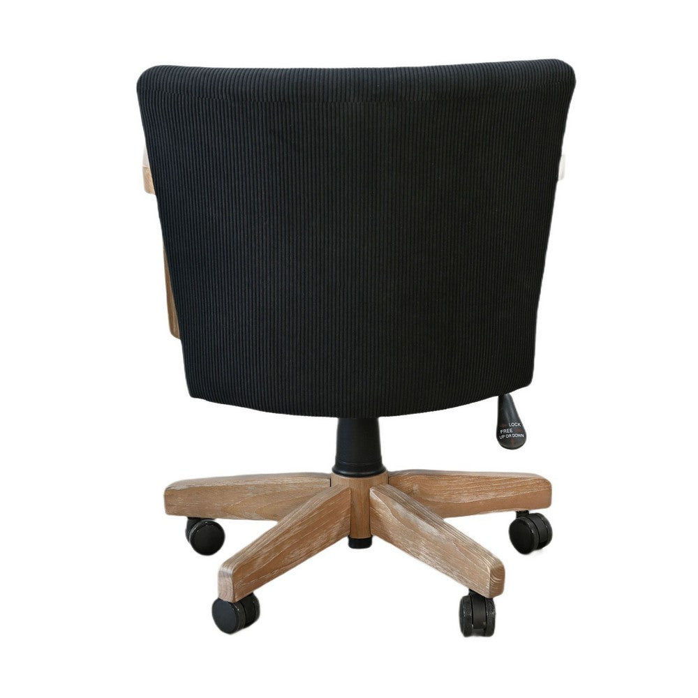 Giby Swivel Gaming or Office Chair, Black Corduroy Seat, Oak Brown Wood - BM352393