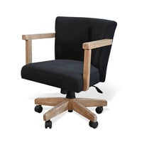 Giby Swivel Gaming or Office Chair, Black Corduroy Seat, Oak Brown Wood - BM352393