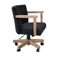 Giby Swivel Gaming or Office Chair, Black Corduroy Seat, Oak Brown Wood - BM352393