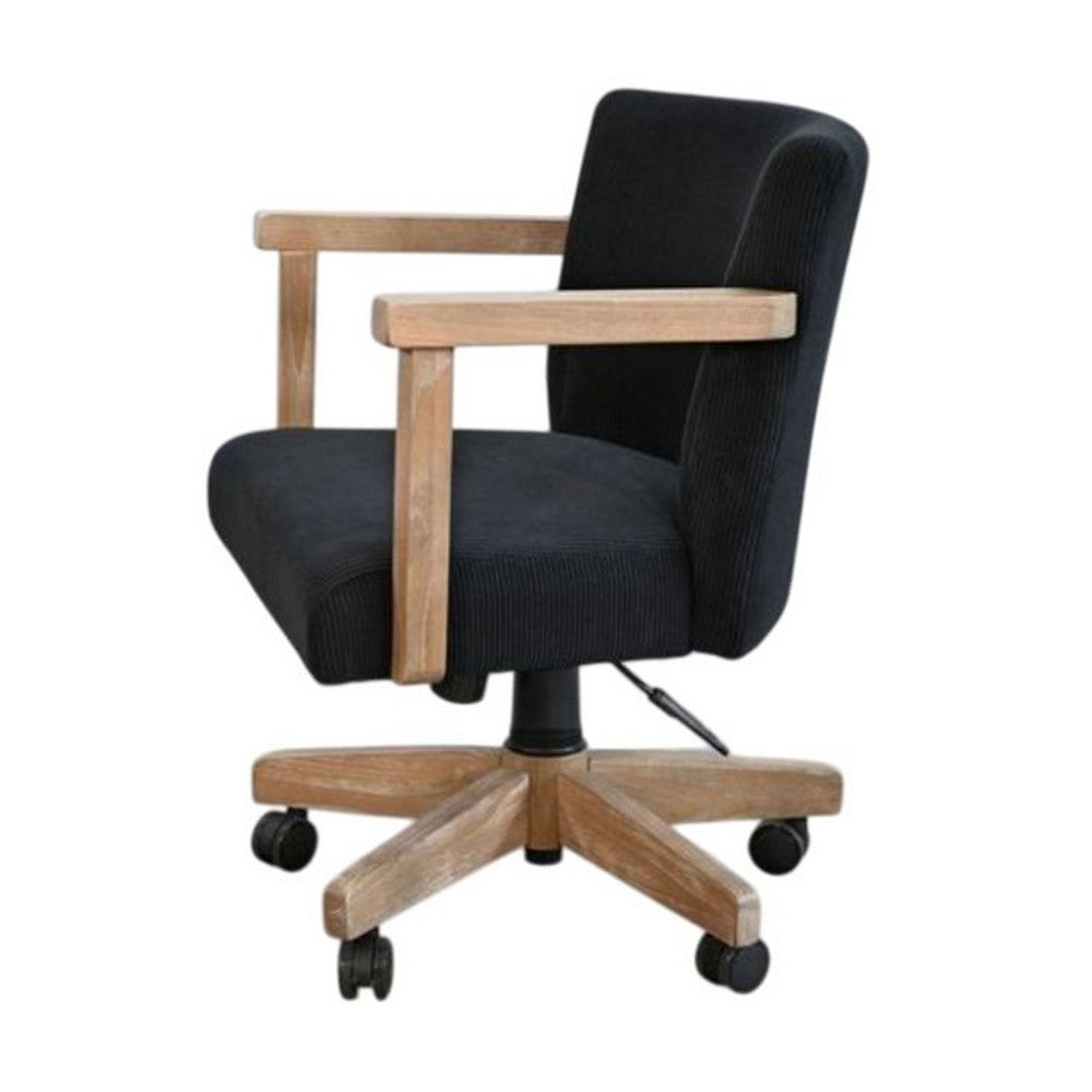 Giby Swivel Gaming or Office Chair, Black Corduroy Seat, Oak Brown Wood - BM352393