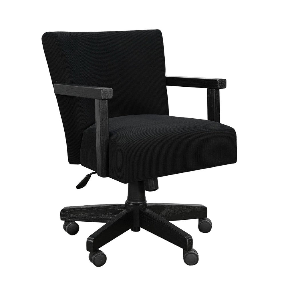 Giby Swivel Gaming or Office Chair, Corduroy-Style Seat, Black Wood - BM352394