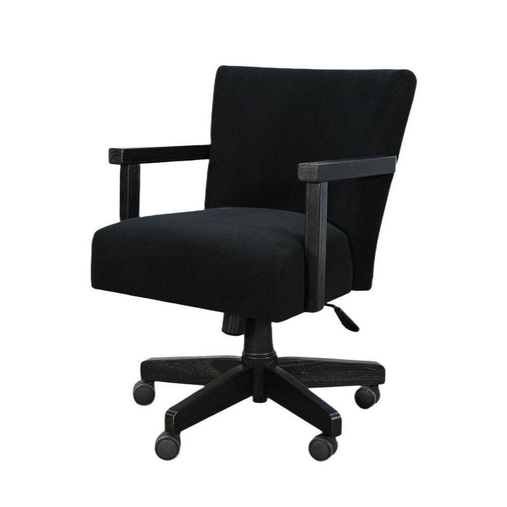 Giby Swivel Gaming or Office Chair, Corduroy-Style Seat, Black Wood - BM352394