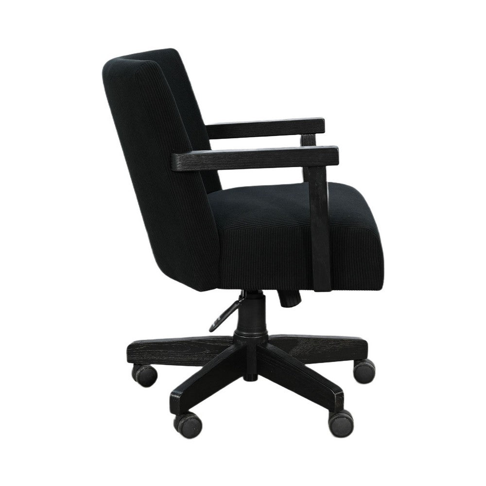 Giby Swivel Gaming or Office Chair, Corduroy-Style Seat, Black Wood - BM352394