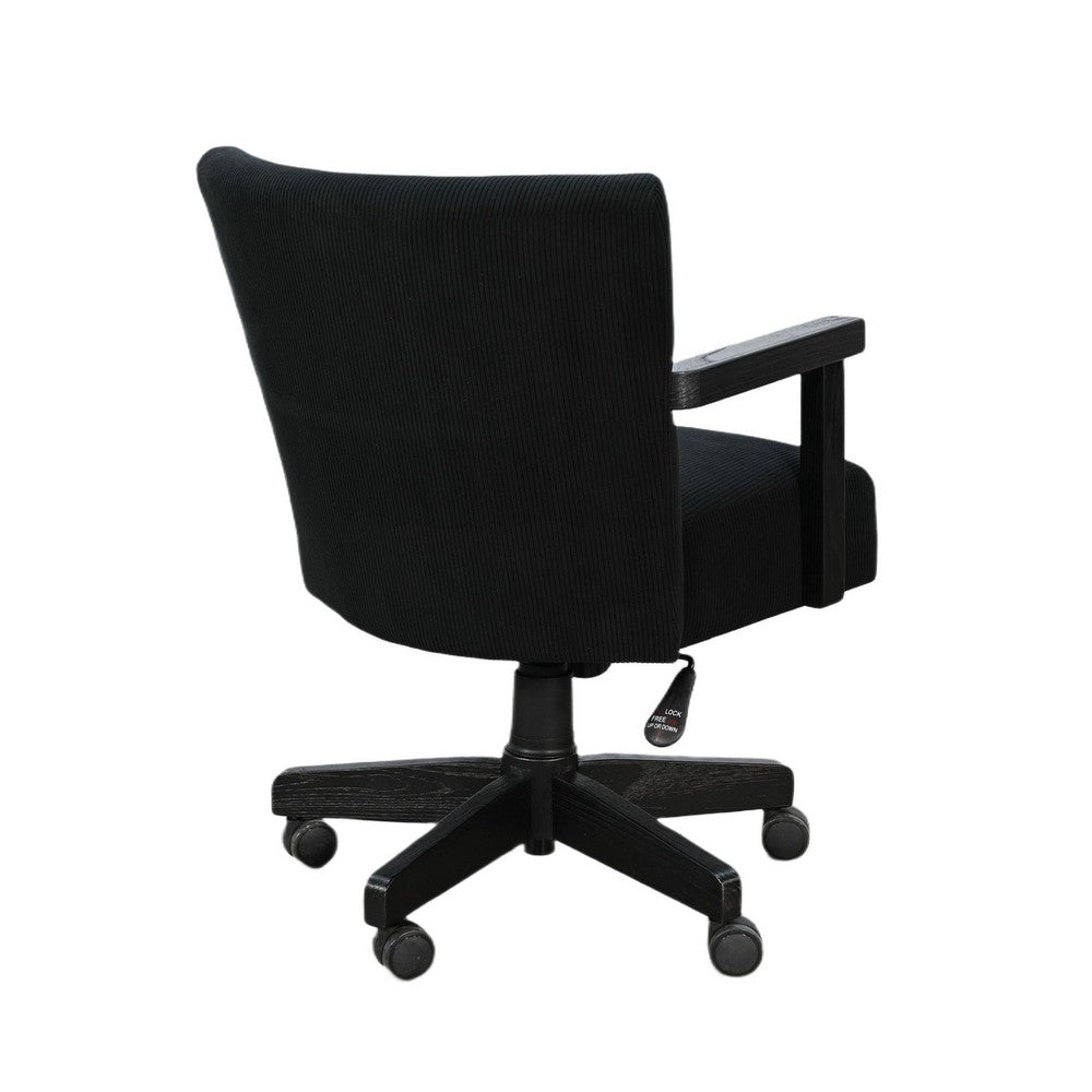 Giby Swivel Gaming or Office Chair, Corduroy-Style Seat, Black Wood - BM352394
