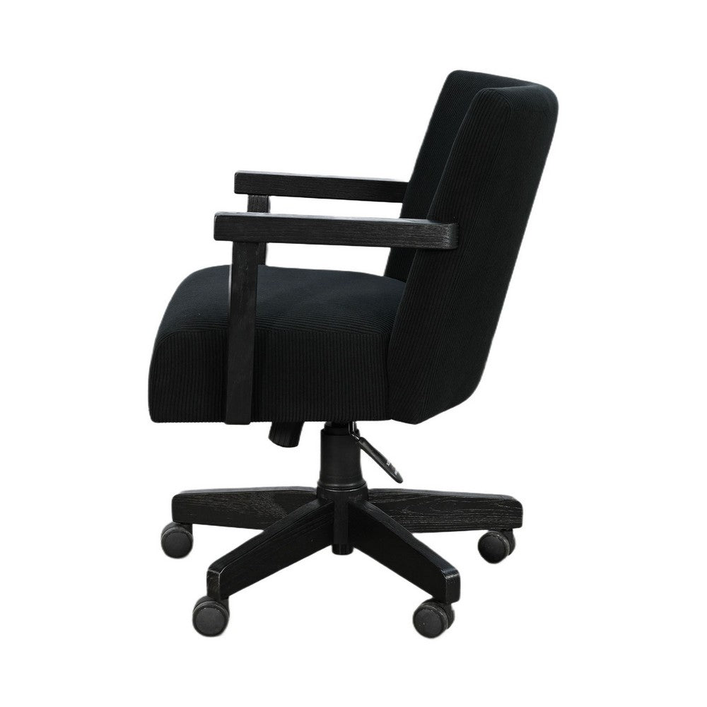 Giby Swivel Gaming or Office Chair, Corduroy-Style Seat, Black Wood - BM352394