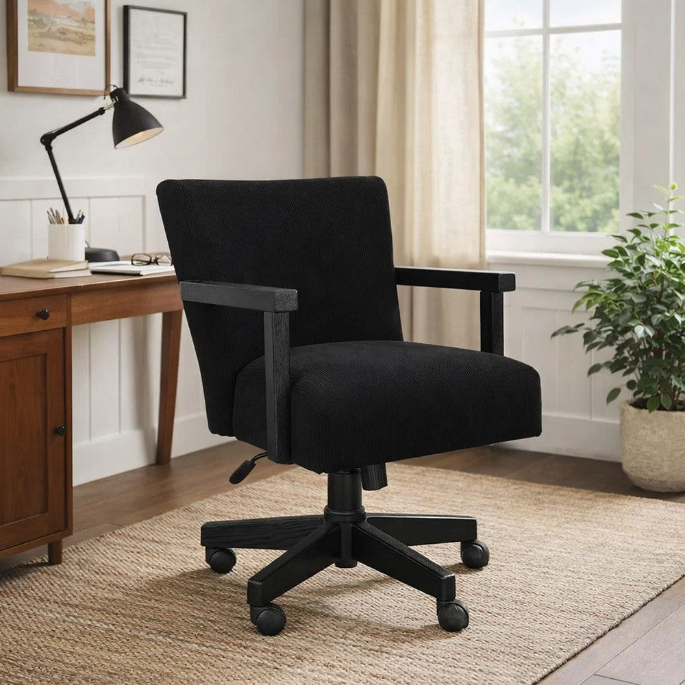 Giby Swivel Gaming or Office Chair, Corduroy-Style Seat, Black Wood - BM352394