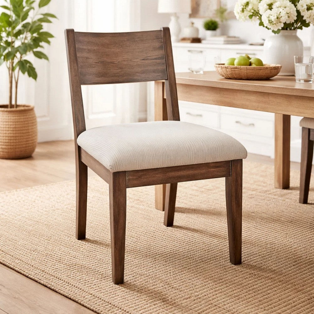 Casa Dining Side Chair Set of 2, Open Back, Ivory Cushion, Buckskin Brown Wood - BM352395