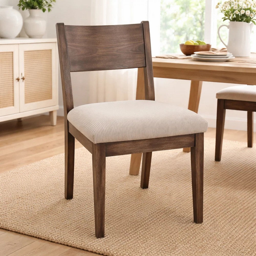 Casa Dining Side Chair Set of 2, Open Back, Ivory Cushion, Buckskin Brown Wood - BM352395