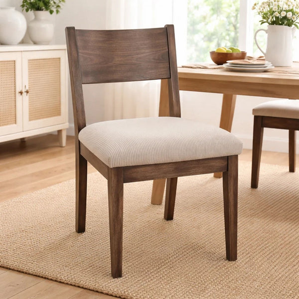 Casa Dining Side Chair Set of 2, Open Back, Ivory Cushion, Buckskin Brown Wood - BM352395