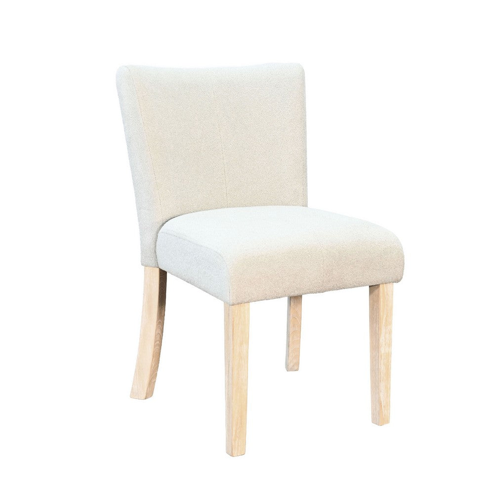 Dining Side Chair Set of 2, Curved Back, Ivory Cushions, Oak Brown Wood - BM352398