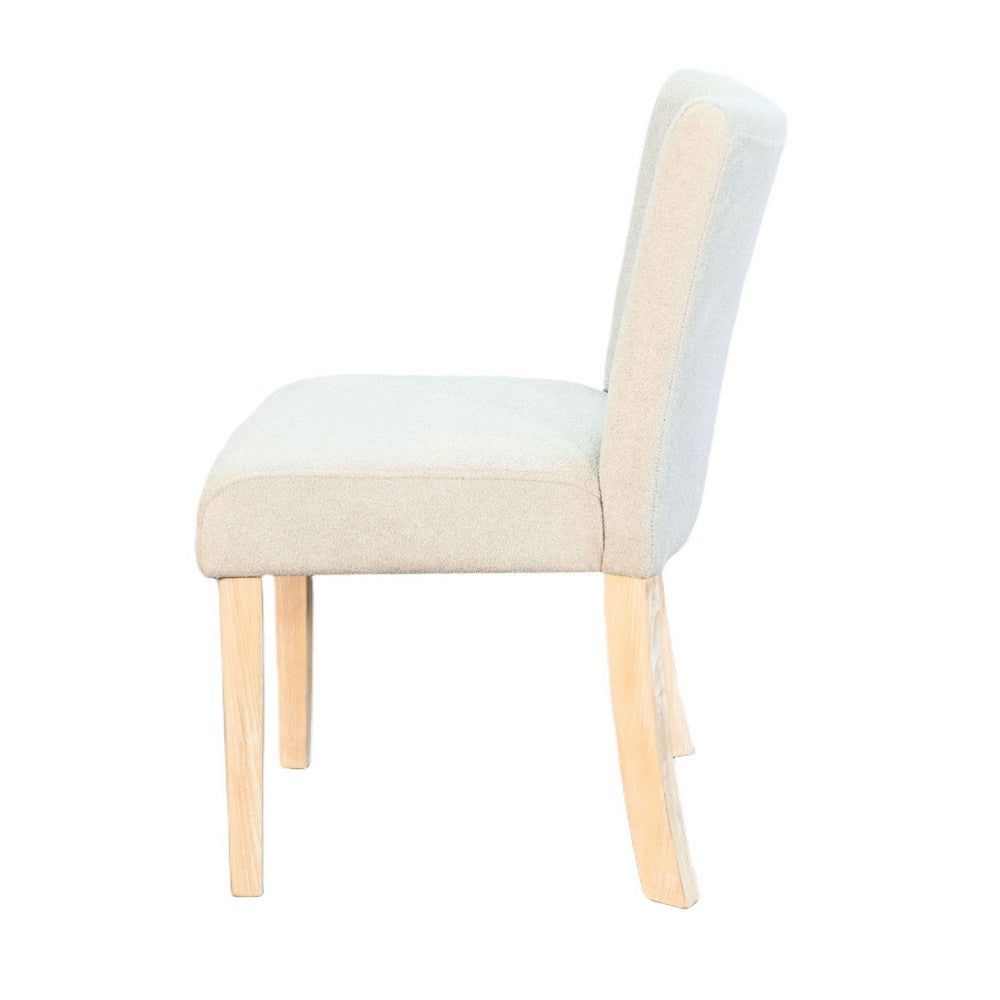 Dining Side Chair Set of 2, Curved Back, Ivory Cushions, Oak Brown Wood - BM352398