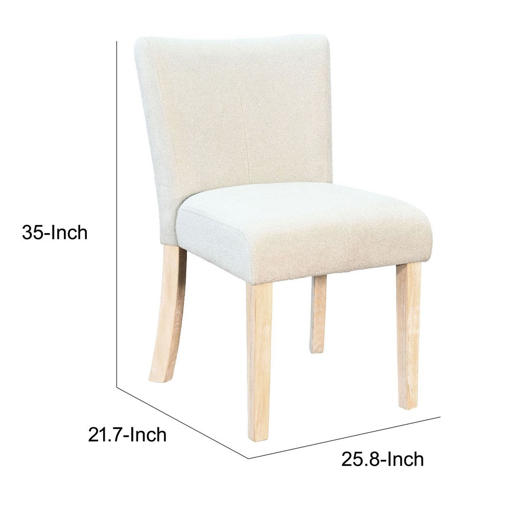 Dining Side Chair Set of 2, Curved Back, Ivory Cushions, Oak Brown Wood - BM352398