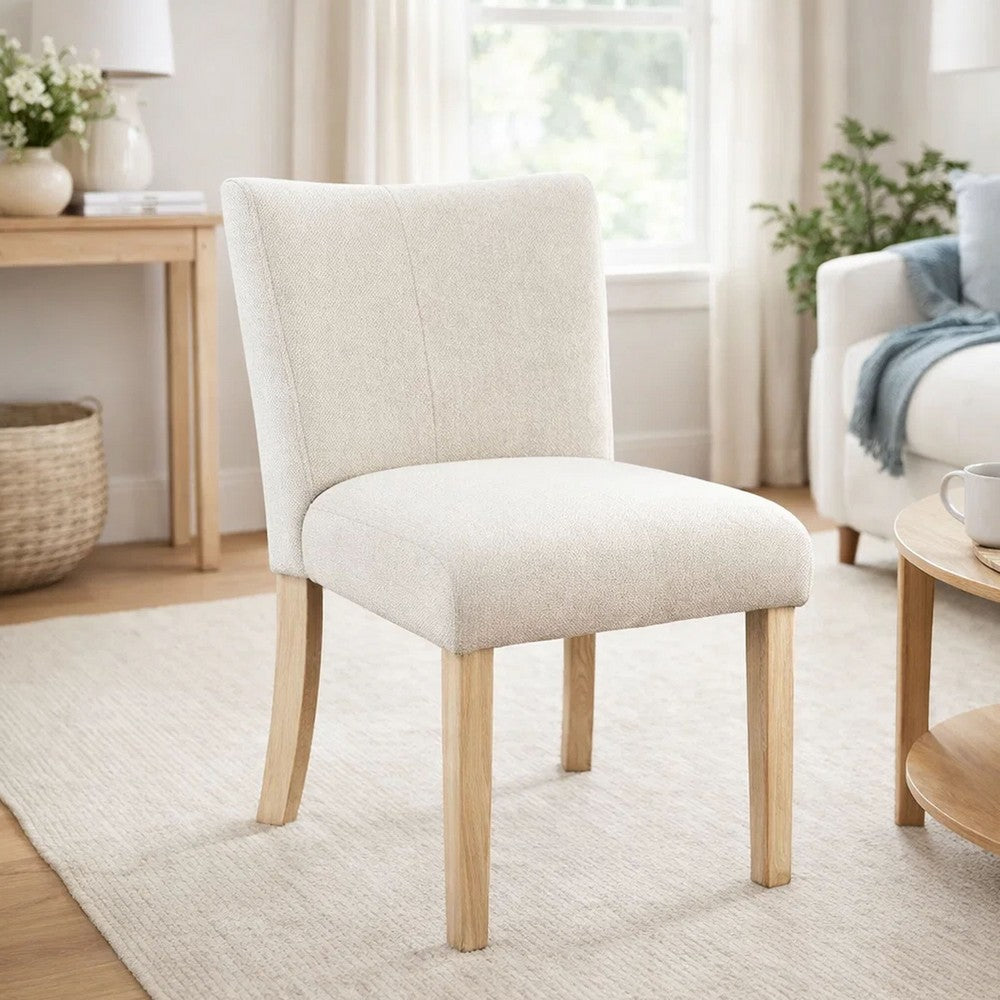 Dining Side Chair Set of 2, Curved Back, Ivory Cushions, Oak Brown Wood - BM352398