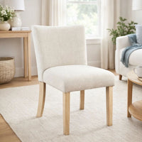 Dining Side Chair Set of 2, Curved Back, Ivory Cushions, Oak Brown Wood - BM352398