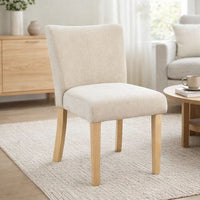 Dining Side Chair Set of 2, Curved Back, Ivory Cushions, Oak Brown Wood - BM352398