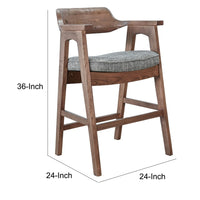Reno Counter Stool Chair Set of 2, Curved Back, Gray Cushion, Brown Wood - BM352399