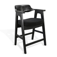 Reno Counter Stool Chair Set of 2, Curved Back w Seat Cushion, Black Wood - BM352400