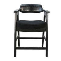 Reno Counter Stool Chair Set of 2, Curved Back w Seat Cushion, Black Wood - BM352400
