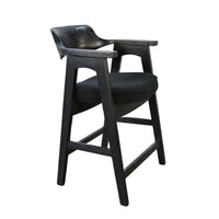 Reno Counter Stool Chair Set of 2, Curved Back w Seat Cushion, Black Wood - BM352400