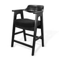 Reno Counter Stool Chair Set of 2, Curved Back w Seat Cushion, Black Wood - BM352400
