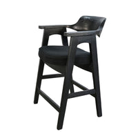 Reno Counter Stool Chair Set of 2, Curved Back w Seat Cushion, Black Wood - BM352400