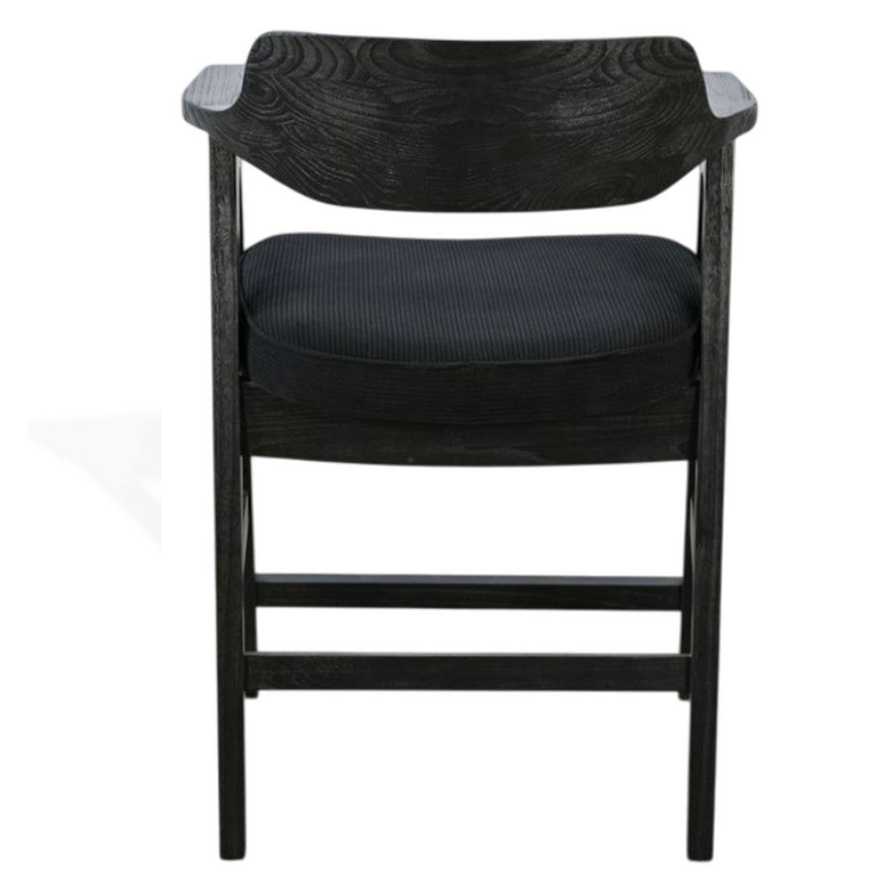 Reno Counter Stool Chair Set of 2, Curved Back w Seat Cushion, Black Wood - BM352400