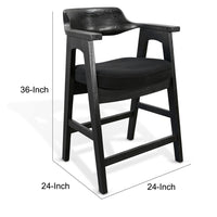 Reno Counter Stool Chair Set of 2, Curved Back w Seat Cushion, Black Wood - BM352400
