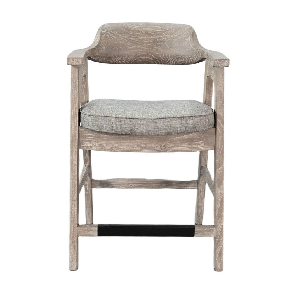 Reno Counter Stool Chair Set of 2, Curved Back, Gray Seat, Natural Brown Wood - BM352401