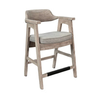 Reno Counter Stool Chair Set of 2, Curved Back, Gray Seat, Natural Brown Wood - BM352401