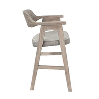 Reno Counter Stool Chair Set of 2, Curved Back, Gray Seat, Natural Brown Wood - BM352401