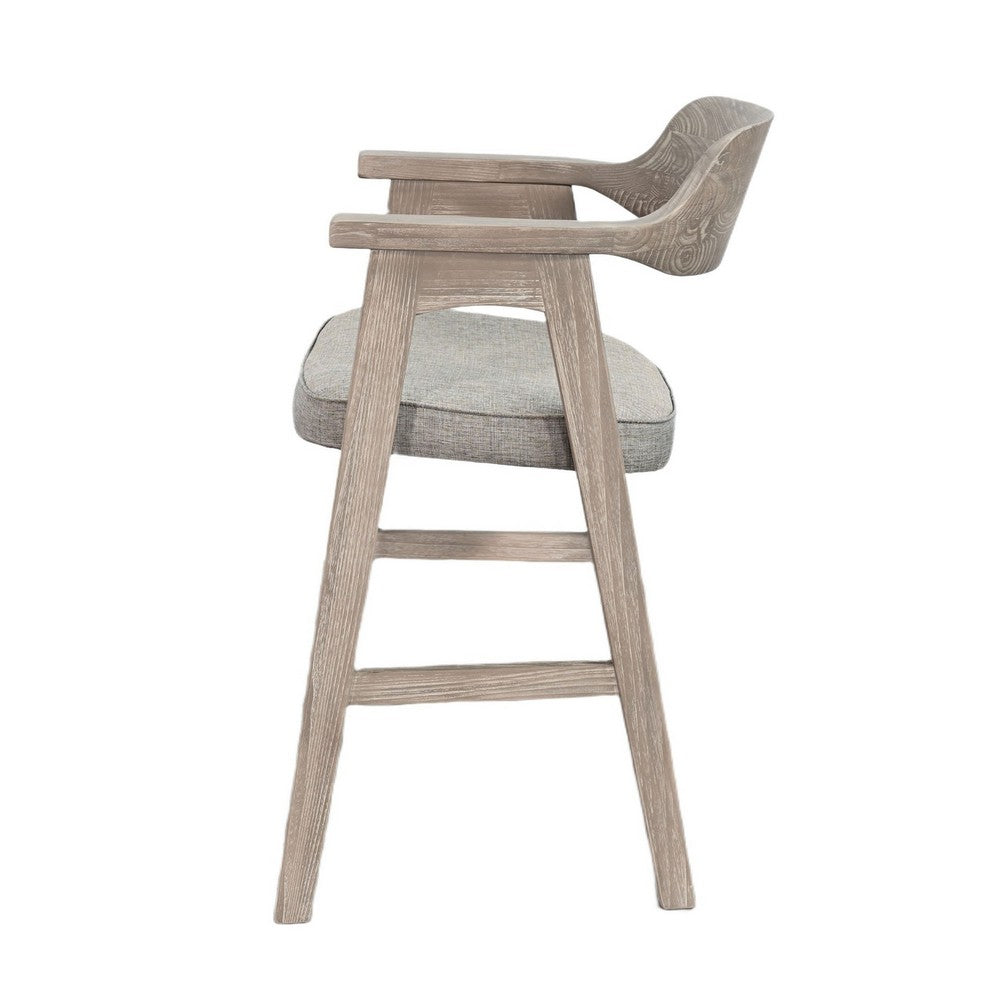 Reno Counter Stool Chair Set of 2, Curved Back, Gray Seat, Natural Brown Wood - BM352401