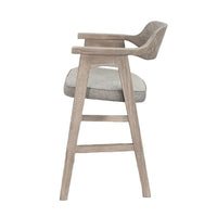 Reno Counter Stool Chair Set of 2, Curved Back, Gray Seat, Natural Brown Wood - BM352401