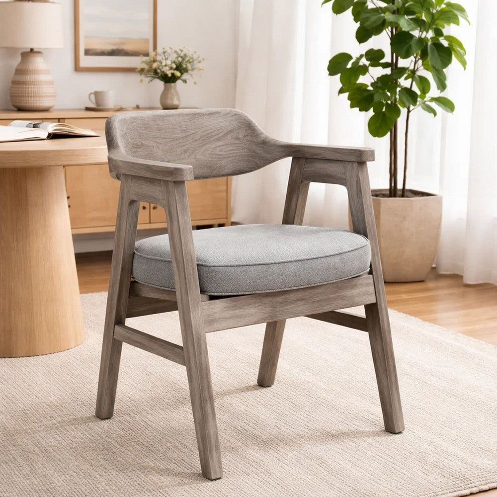 Reno Counter Stool Chair Set of 2, Curved Back, Gray Seat, Natural Brown Wood - BM352401