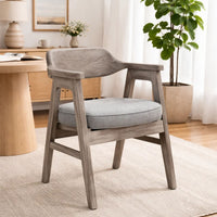 Reno Counter Stool Chair Set of 2, Curved Back, Gray Seat, Natural Brown Wood - BM352401