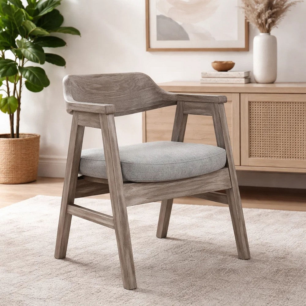 Reno Counter Stool Chair Set of 2, Curved Back, Gray Seat, Natural Brown Wood - BM352401