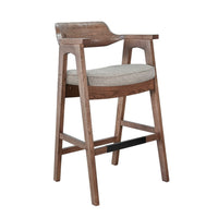 Reno Barstool Chair Set of 2, Curved Back, Gray Seat, Medium Brown Wood - BM352402