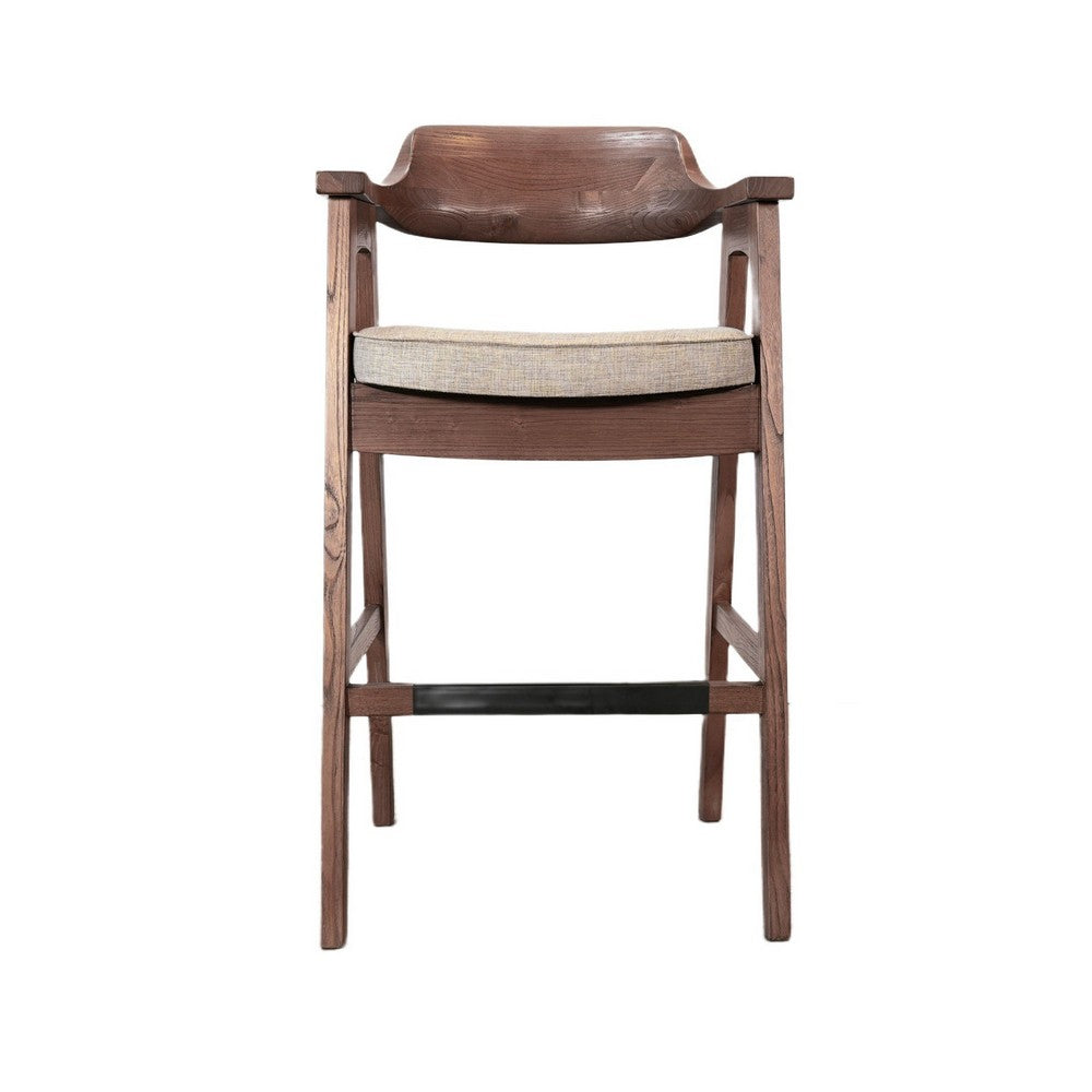Reno Barstool Chair Set of 2, Curved Back, Gray Seat, Medium Brown Wood - BM352402