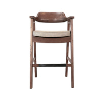 Reno Barstool Chair Set of 2, Curved Back, Gray Seat, Medium Brown Wood - BM352402