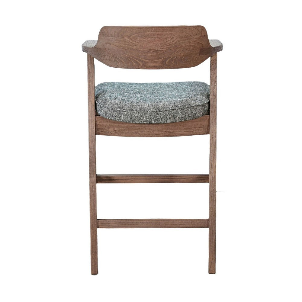 Reno Barstool Chair Set of 2, Curved Back, Gray Seat, Medium Brown Wood - BM352402