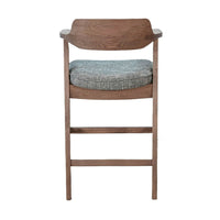 Reno Barstool Chair Set of 2, Curved Back, Gray Seat, Medium Brown Wood - BM352402