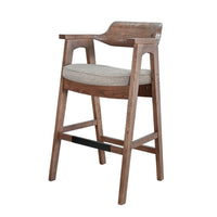 Reno Barstool Chair Set of 2, Curved Back, Gray Seat, Medium Brown Wood - BM352402